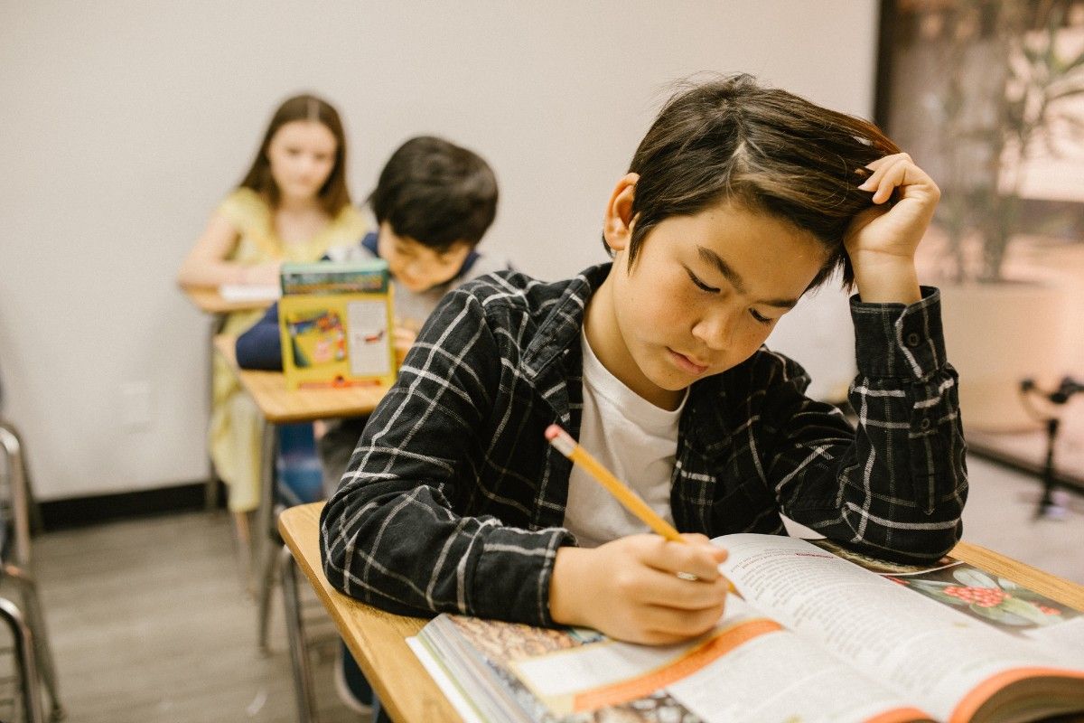 Wortarten bestimmen, Junge in der Schule liest