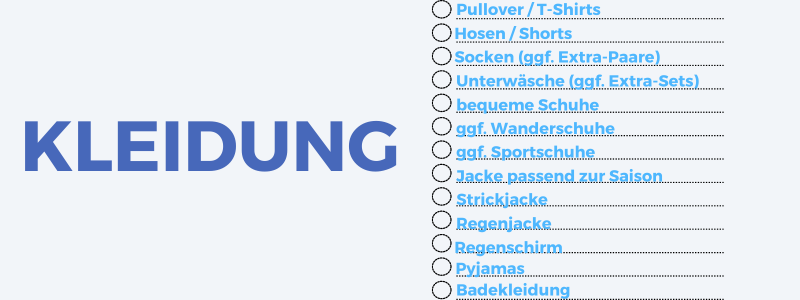 Klassenfahrt Packliste: Kleidung