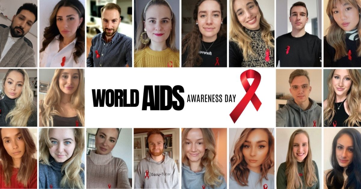 Welt-Aids-Tag Easy-Tutor mit roter Schleife