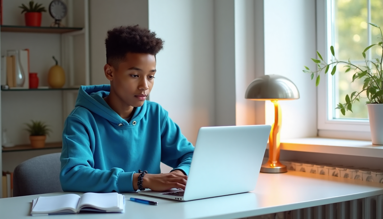 Symbolbild zu Stressbewältigung für Schüler mit fröhlichem Kind und Lernmaterial
