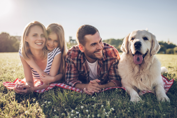 Haustiere für Kinder_Familie draußen mit Hund